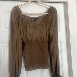 GAP Women's Tan Smocked Blouse